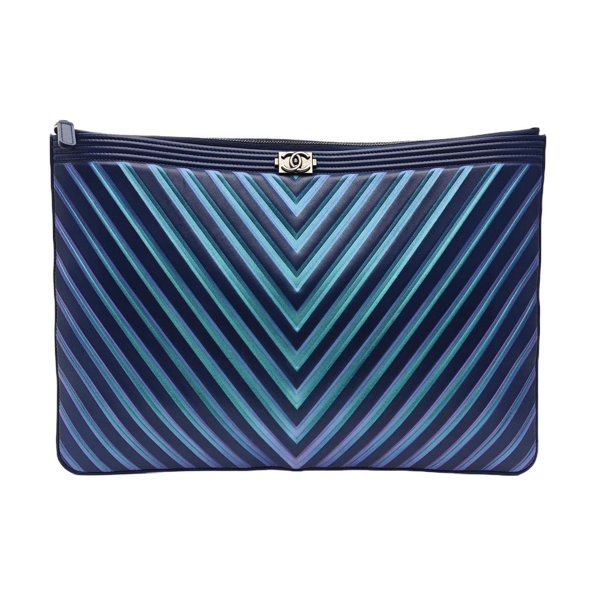 Chanel BOY CHANEL Iridescent Purple Calfskin V-Stitch Clutch