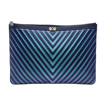 Chanel BOY CHANEL Iridescent Purple Calfskin V-Stitch Clutch