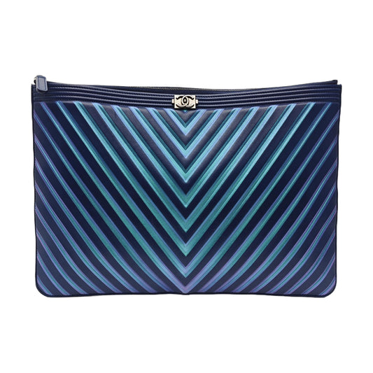 Chanel BOY CHANEL Iridescent Purple Calfskin V-Stitch Clutch