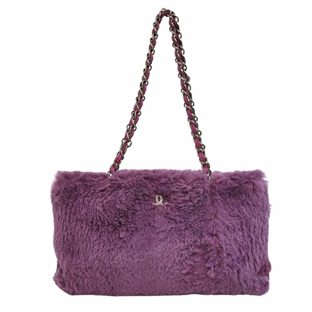 Chanel Purple CC Fur Chain Shoulder
