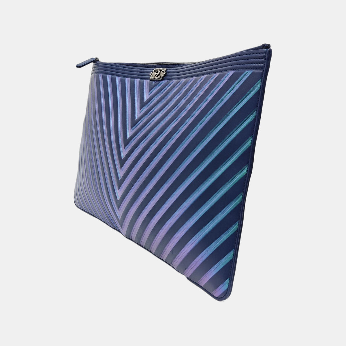 Chanel BOY CHANEL Iridescent Purple Calfskin V-Stitch Clutch