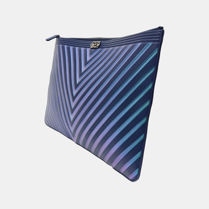 Chanel BOY CHANEL Iridescent Purple Calfskin V-Stitch Clutch