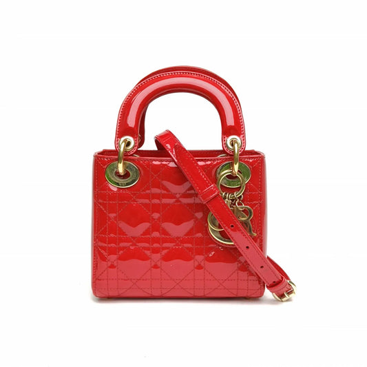 Lady Dior Three-compartment Bag Red Patent Leather