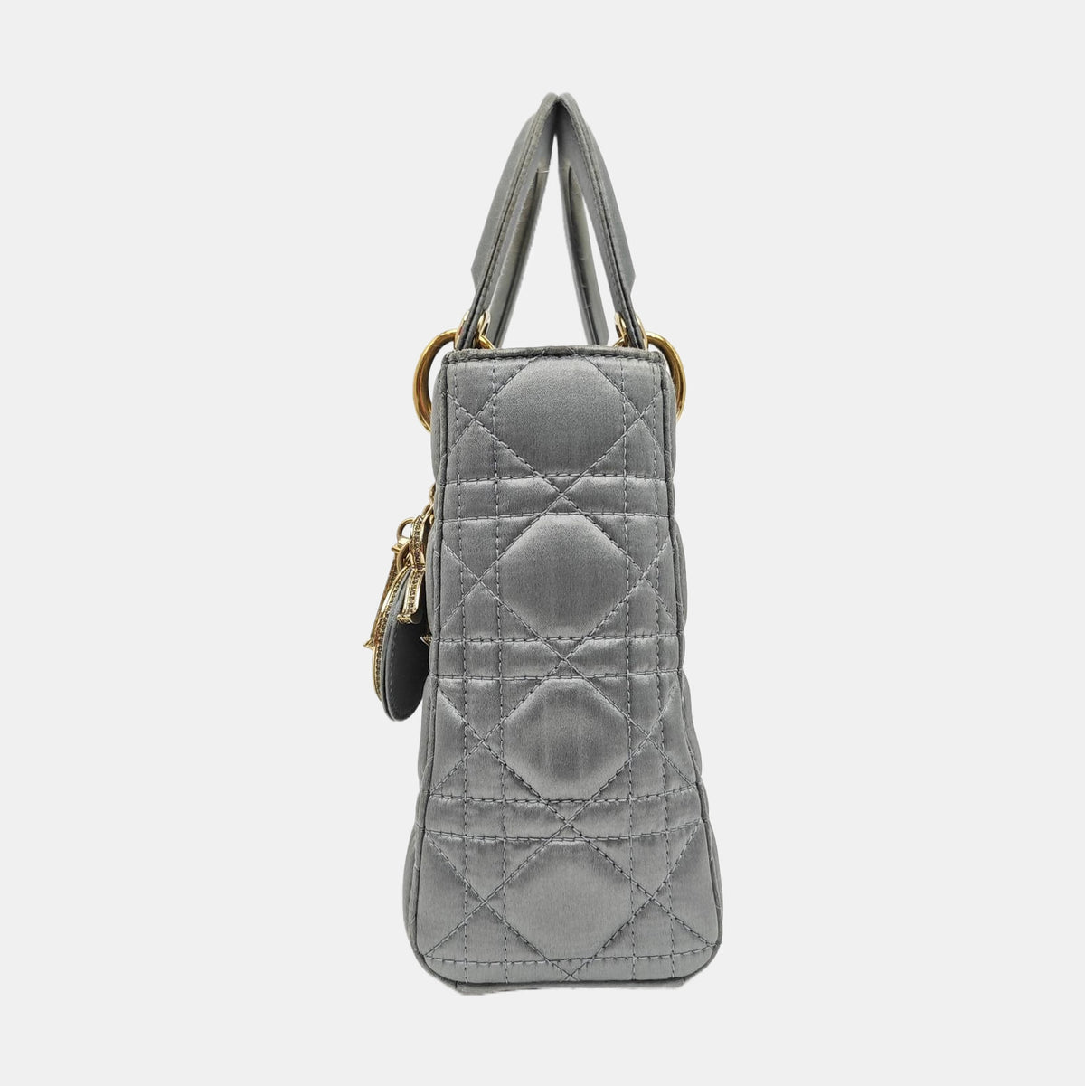 Lady Dior Small Blue-Grey Silk Satin Cannage Quilted Shoulder Bag