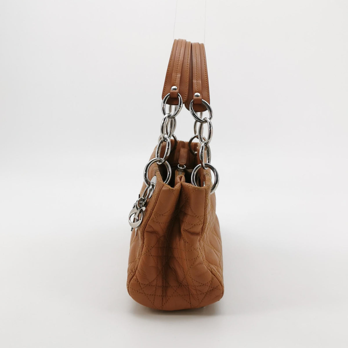 DIOR Soft brown lambskin cannage letter charm shoulder bag