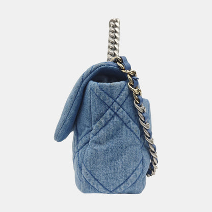 CHANEL 19 Small Blue Canvas Quilted Flap Bag