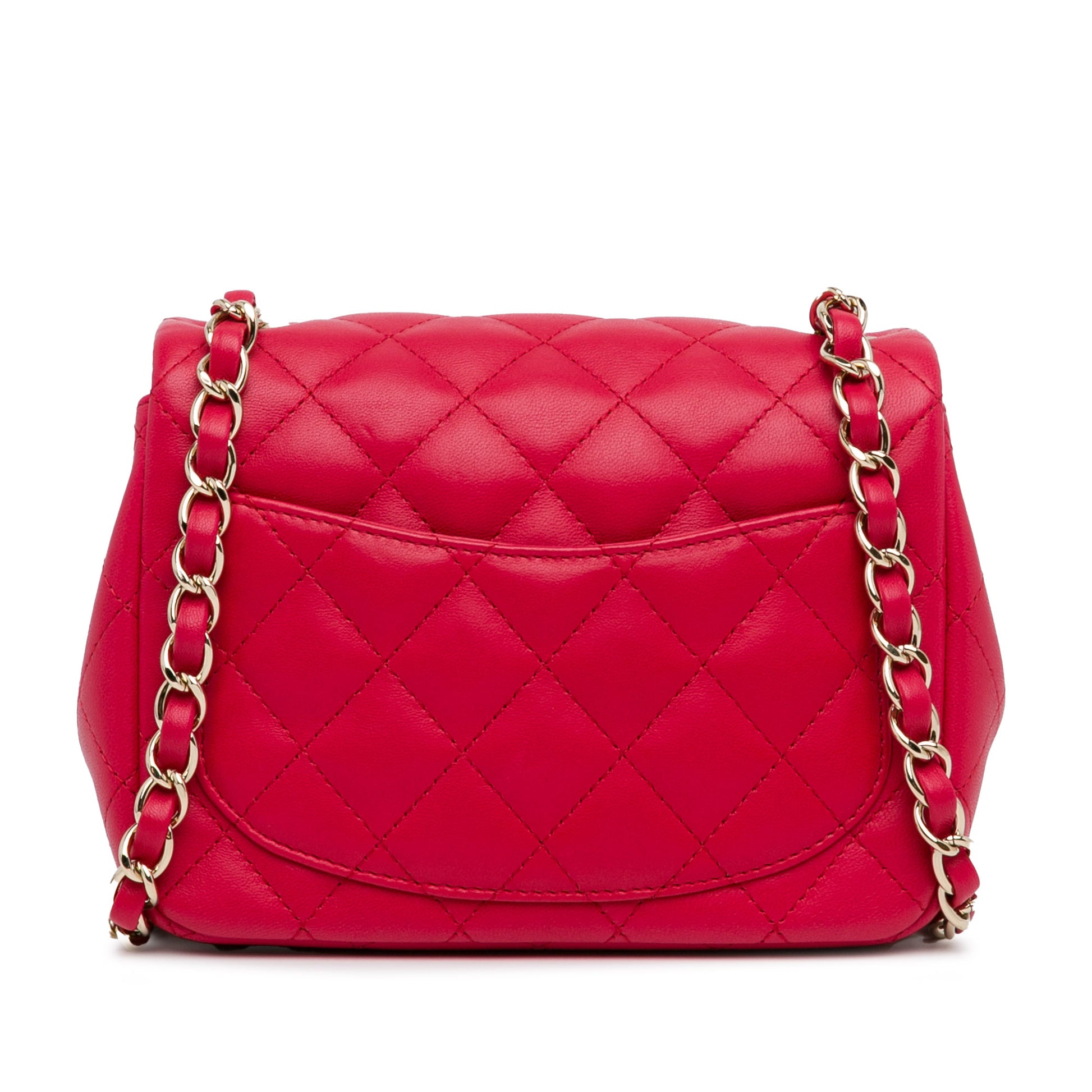 Mini Square Classic Lambskin Single Flap Red -  Re-Luxury