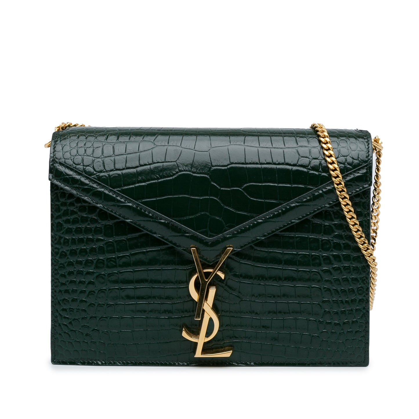 Croc Embossed Cassandra Clasp Bag Green -  Re-Luxury