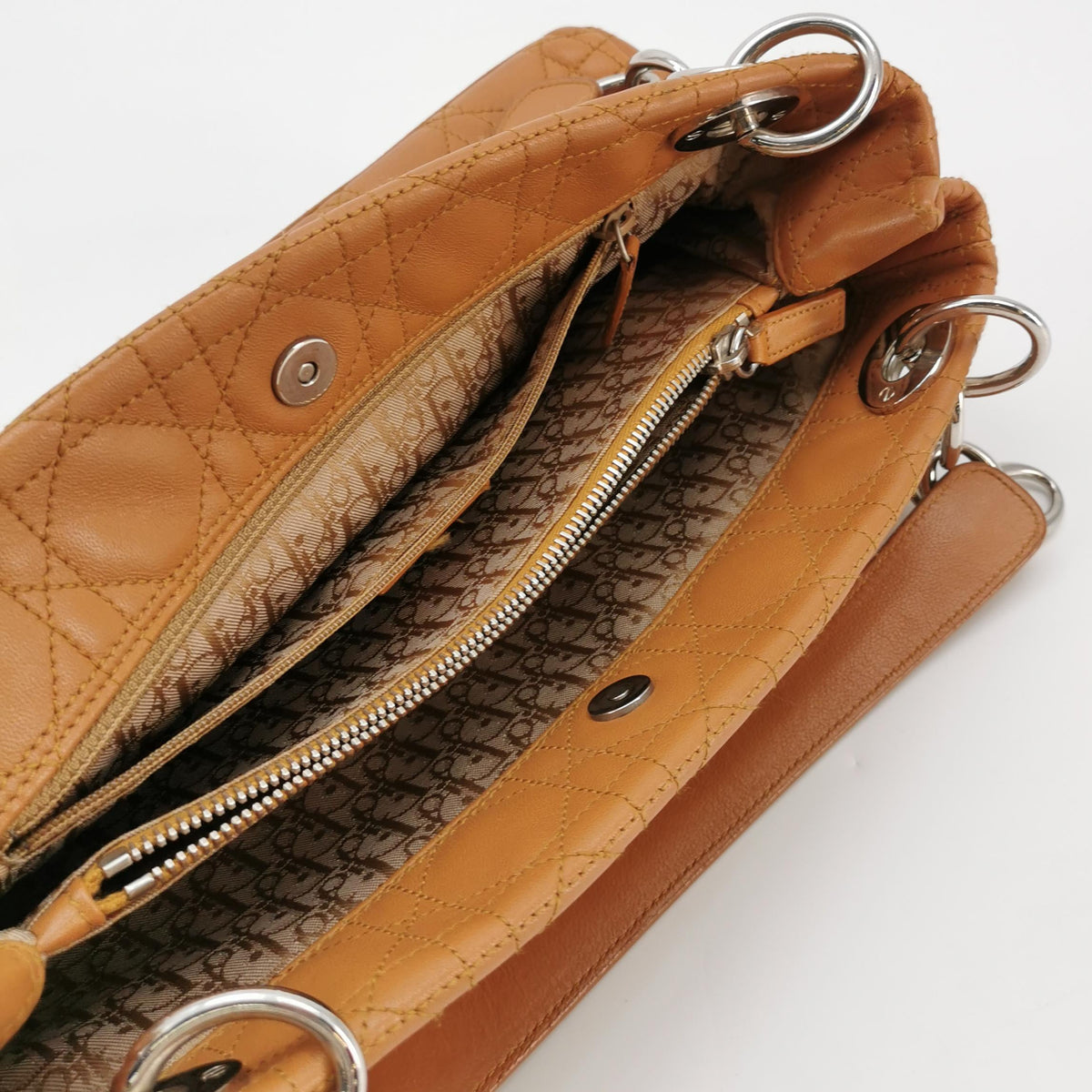 DIOR Soft brown lambskin cannage letter charm shoulder bag