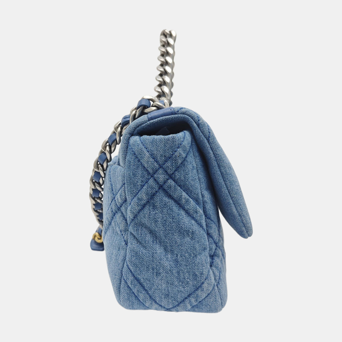 CHANEL 19 Small Blue Canvas Quilted Flap Bag