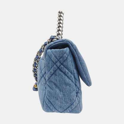 CHANEL 19 Small Blue Canvas Quilted Flap Bag