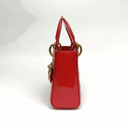 Lady Dior Three-compartment Bag Red Patent Leather