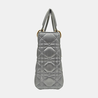 Lady Dior Small Blue-Grey Silk Satin Cannage Quilted Shoulder Bag