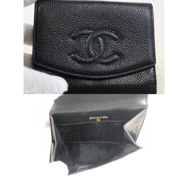 Chanel Black Caviar Leather Vintage Timeless Compact Wallet