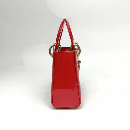 Lady Dior Three-compartment Bag Red Patent Leather