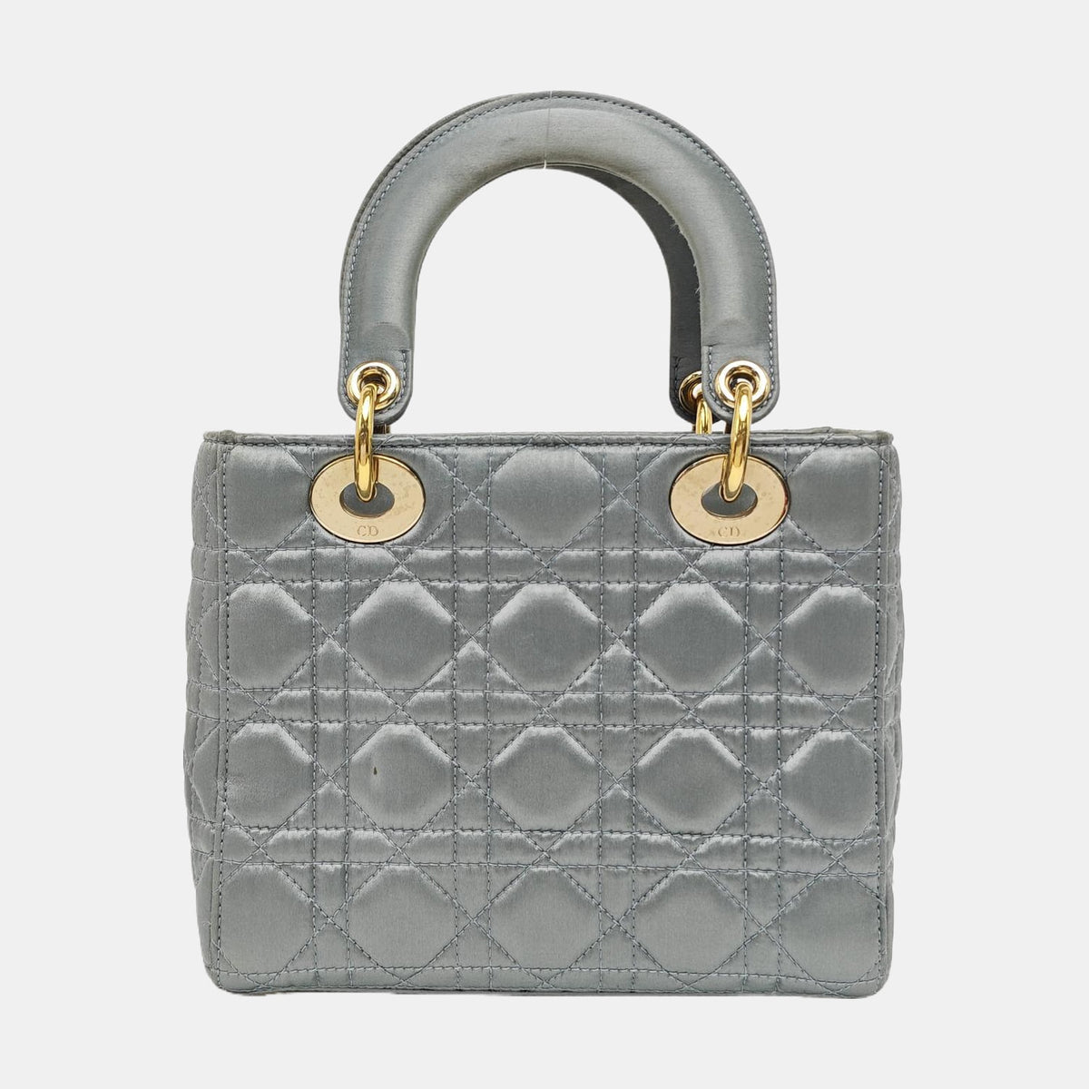 Lady Dior Small Blue-Grey Silk Satin Cannage Quilted Shoulder Bag