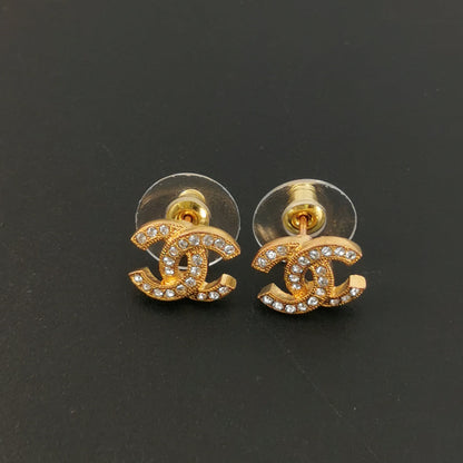 Chanel Gold-tone crystal CC logo earrings