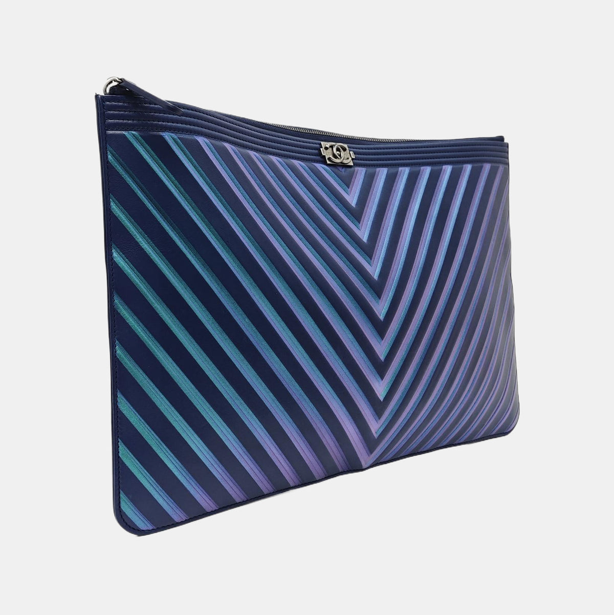 Chanel BOY CHANEL Iridescent Purple Calfskin V-Stitch Clutch