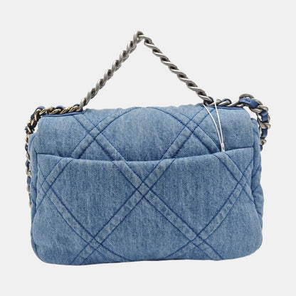 CHANEL 19 Small Blue Canvas Quilted Flap Bag