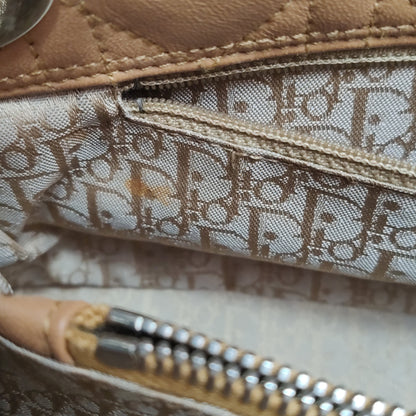 DIOR Soft brown lambskin cannage letter charm shoulder bag