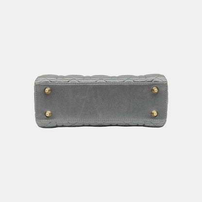 Lady Dior Small Blue-Grey Silk Satin Cannage Quilted Shoulder Bag