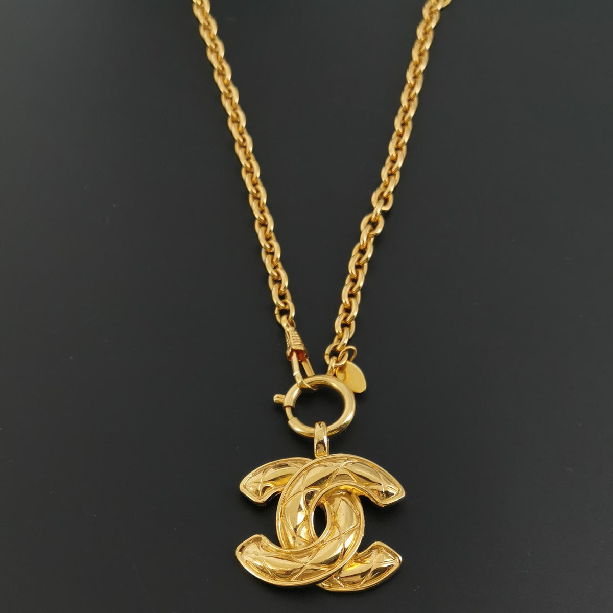 Chanel Vintage Bird Gold-tone Quilted CC Necklace