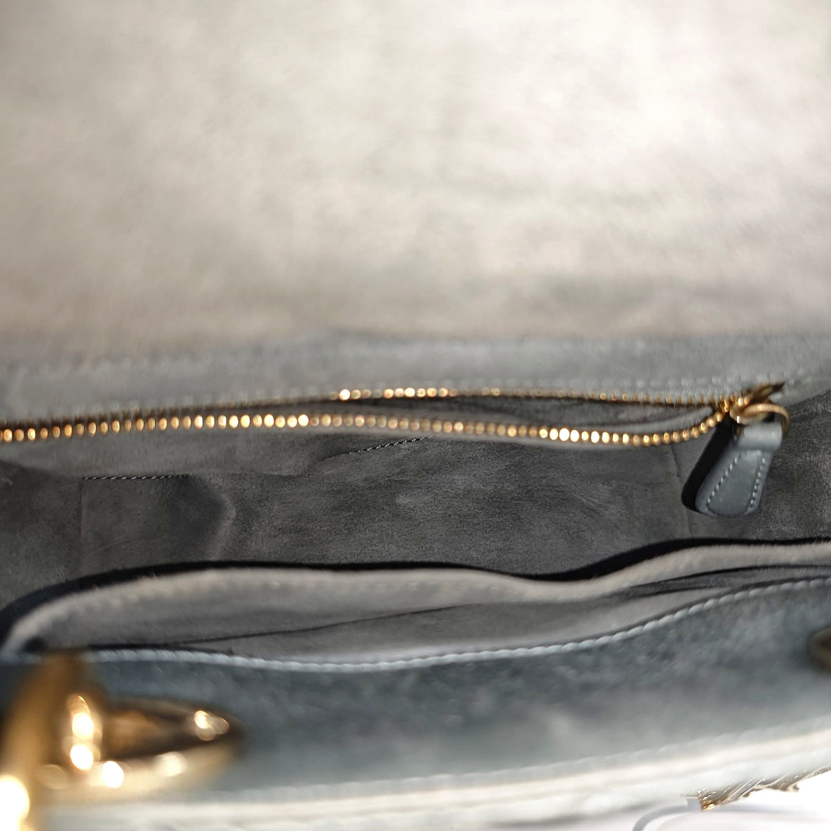 Lady Dior Small Blue-Grey Silk Satin Cannage Quilted Shoulder Bag