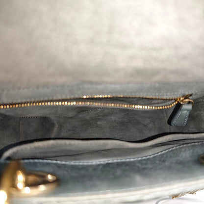 Lady Dior Small Blue-Grey Silk Satin Cannage Quilted Shoulder Bag