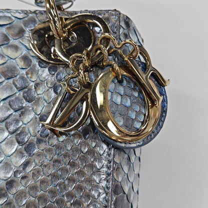 Lady Dior light blue snakeskin shoulder bag mini