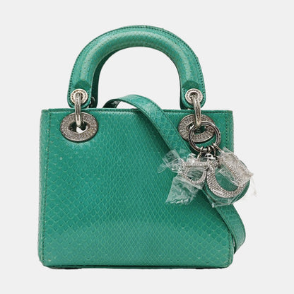 DIOR Lady Dior Green Snakeskin Inlay Shoulder Bag Mini