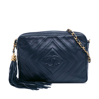 CC Diamond Quilted Lambskin Tassel Crossbody Blue -  Re-Luxury