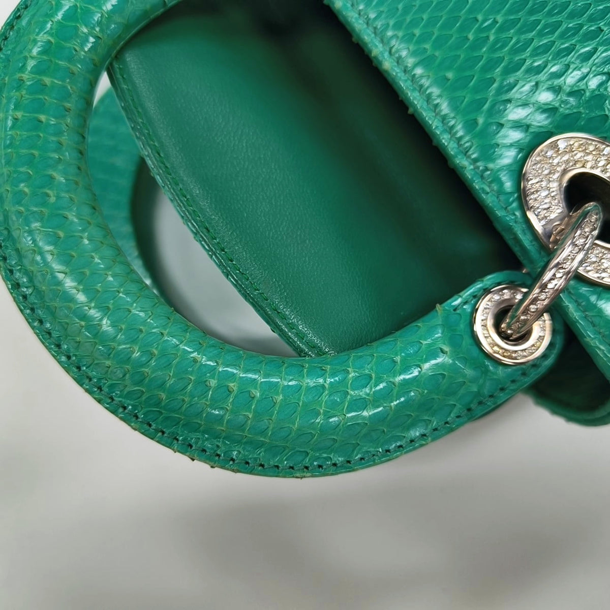 DIOR Lady Dior Green Snakeskin Inlay Shoulder Bag Mini