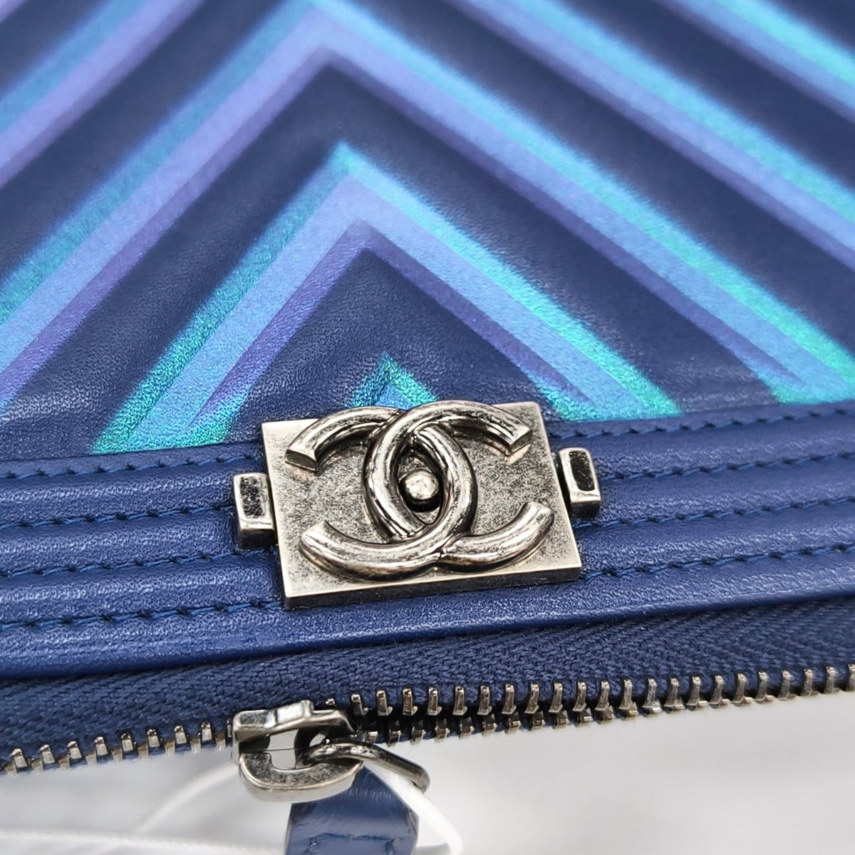 Chanel BOY CHANEL Iridescent Purple Calfskin V-Stitch Clutch