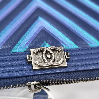 Chanel BOY CHANEL Iridescent Purple Calfskin V-Stitch Clutch