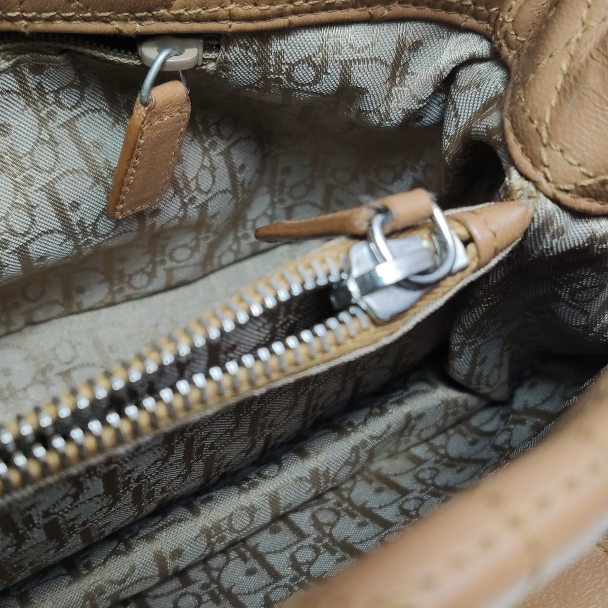 DIOR Soft brown lambskin cannage letter charm shoulder bag