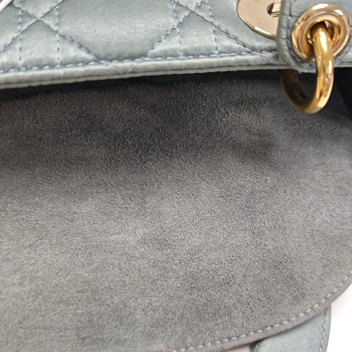 Lady Dior Small Blue-Grey Silk Satin Cannage Quilted Shoulder Bag