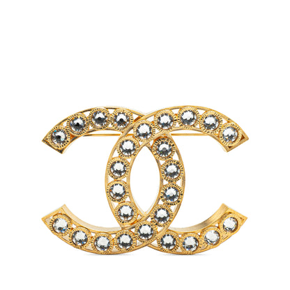 Gold Plated CC Rhinestone Brooch Gold -  Re-Luxury