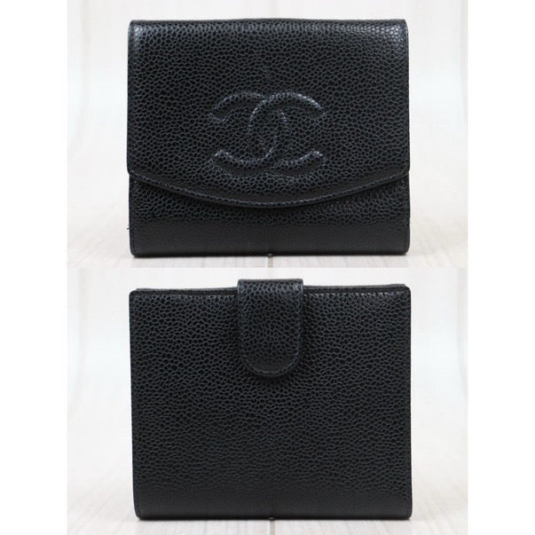 Chanel Black Caviar Leather Vintage Timeless Compact Wallet