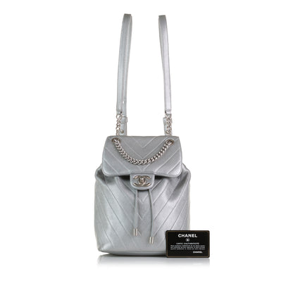 Mini Calfskin Coco Flap Backpack Silver -  Re-Luxury