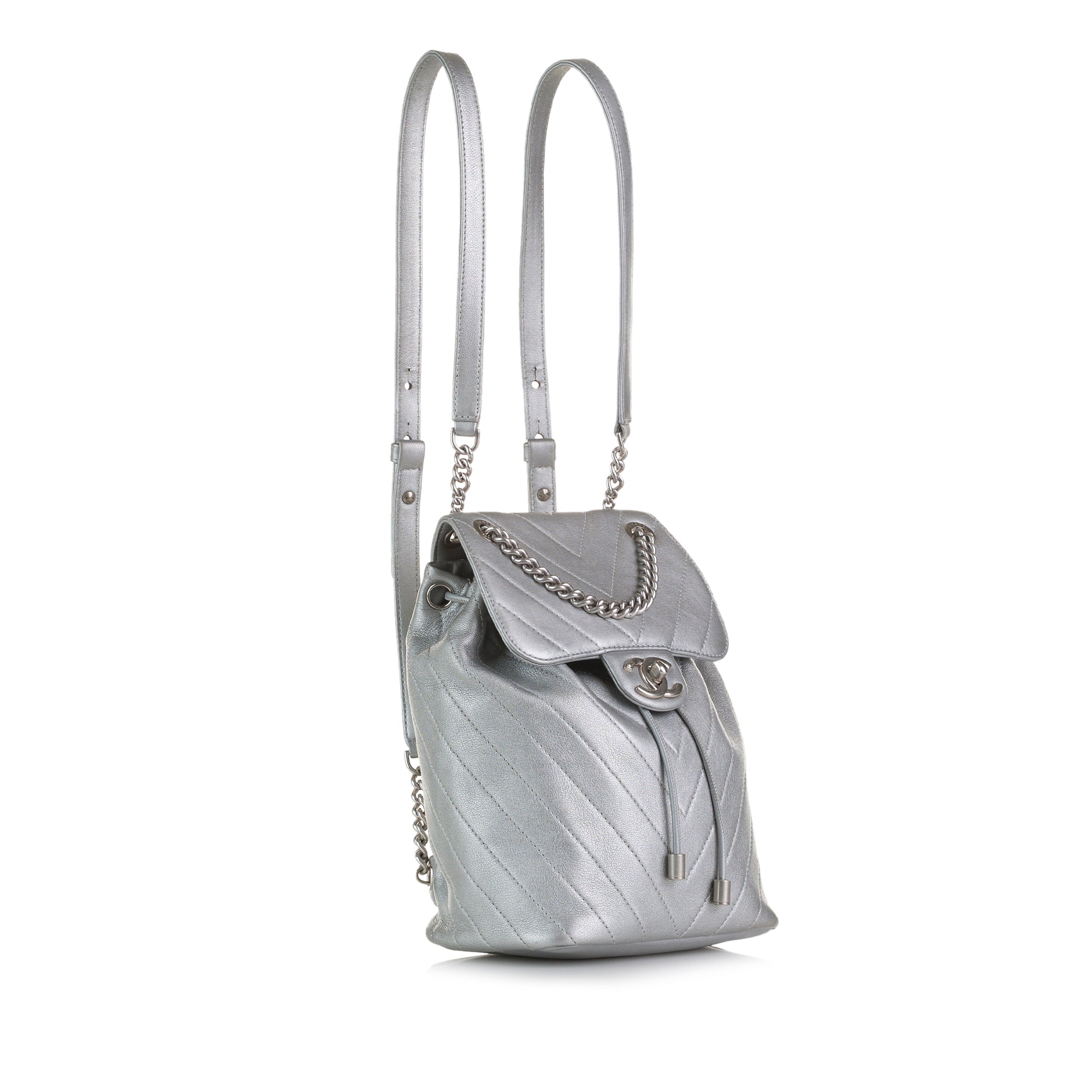 Mini Calfskin Coco Flap Backpack Silver -  Re-Luxury