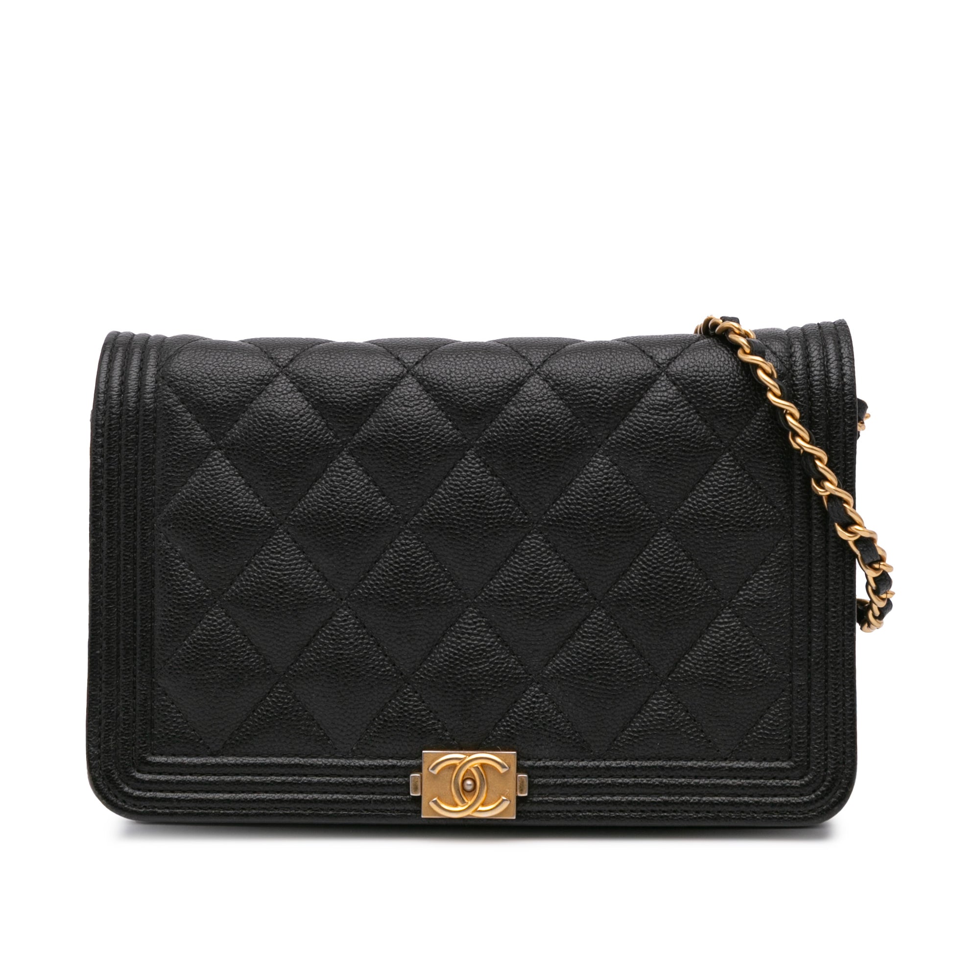 Quilted Caviar Boy Wallet on Chain Black -  Re-Luxury