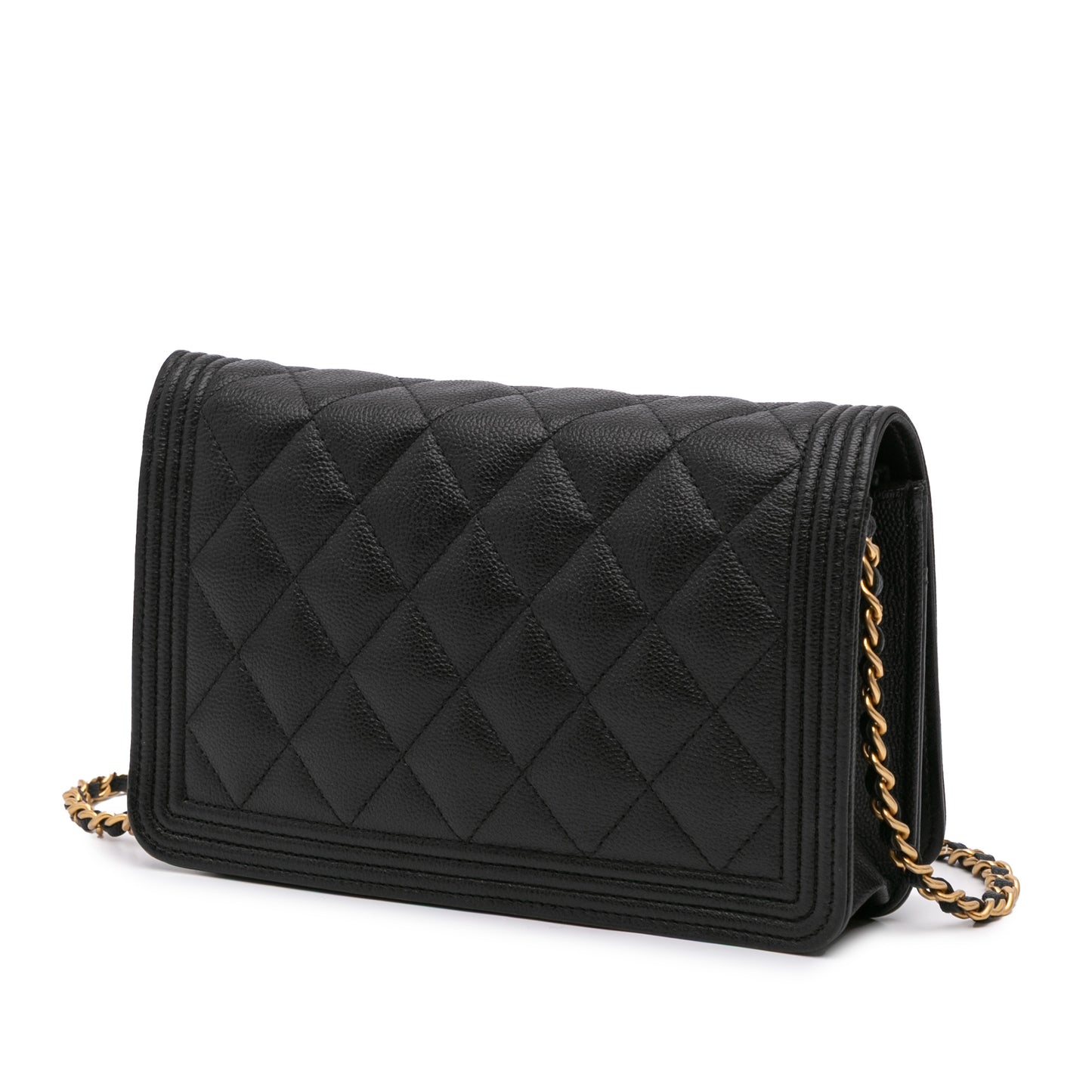 Quilted Caviar Boy Wallet on Chain Black -  Re-Luxury