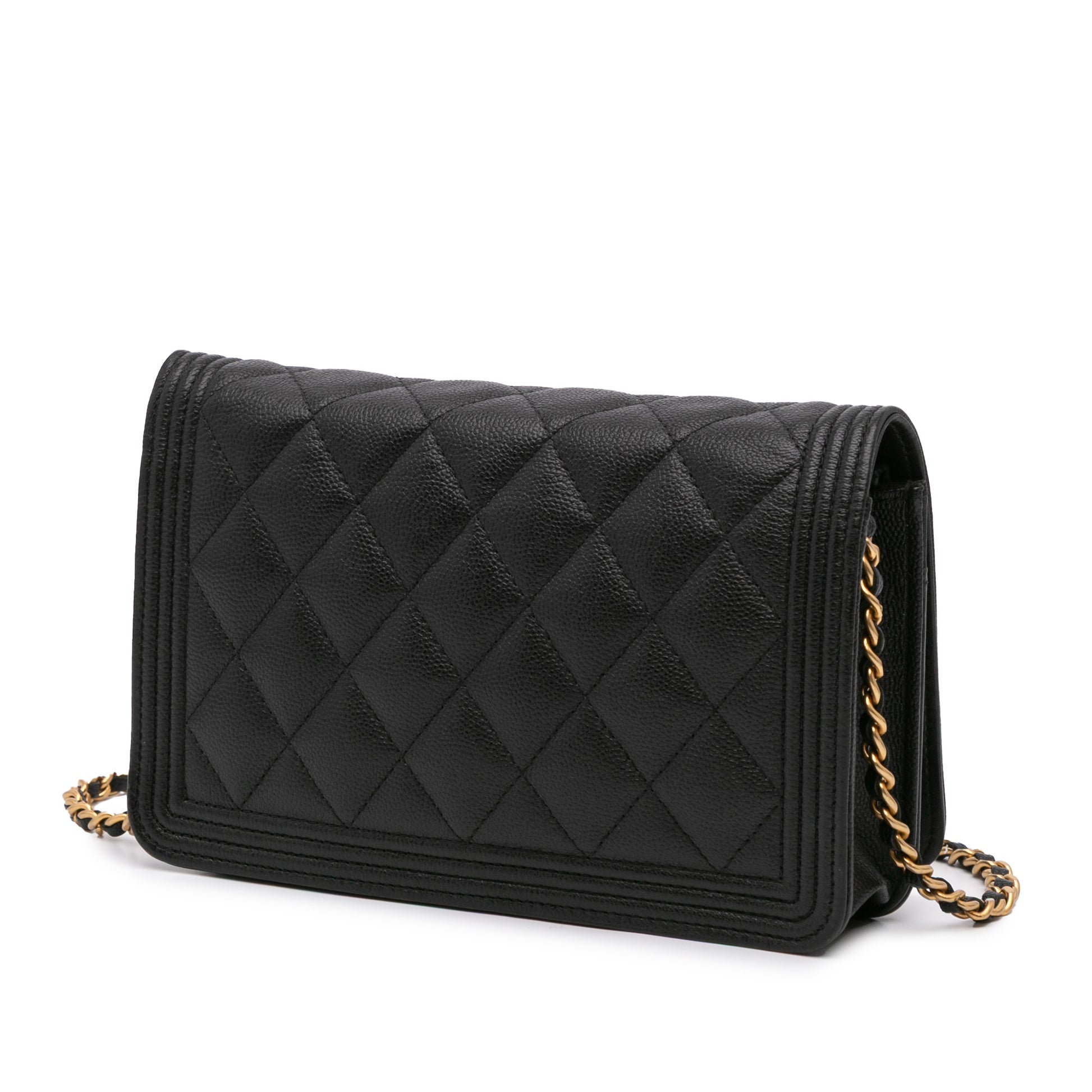 Quilted Caviar Boy Wallet on Chain Black -  Re-Luxury