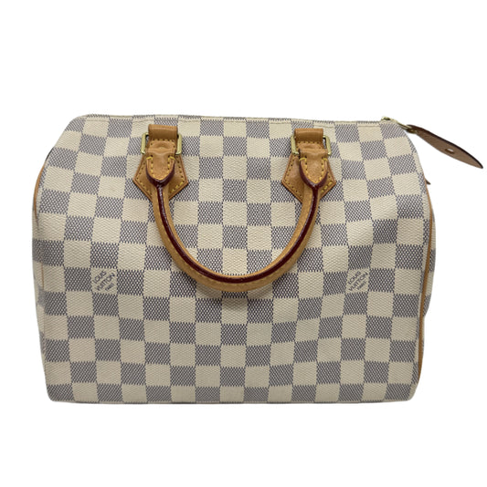 Back-of-the-Louis-Vuitton-Speedy-25-Damier-Azur-with-handle-details-and-Louis-Vuitton-lettering.