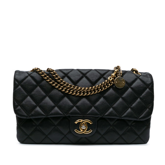 Quilted Calfskin CC Crown Flap Black -  Re-Luxury