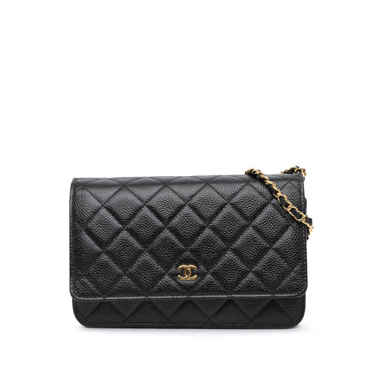 CC Quilted Caviar Wallet on Chain Black -  Re-Luxury