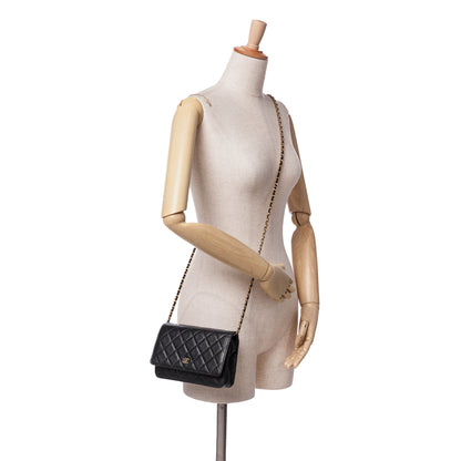 CC Quilted Caviar Wallet on Chain Black -  Re-Luxury