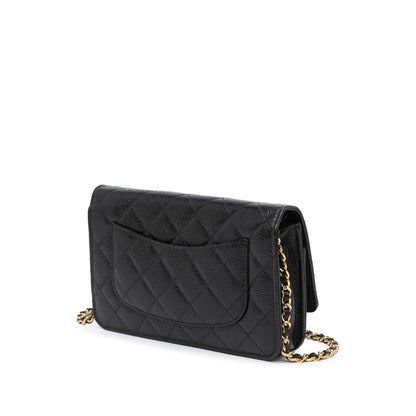 CC Quilted Caviar Wallet on Chain Black -  Re-Luxury