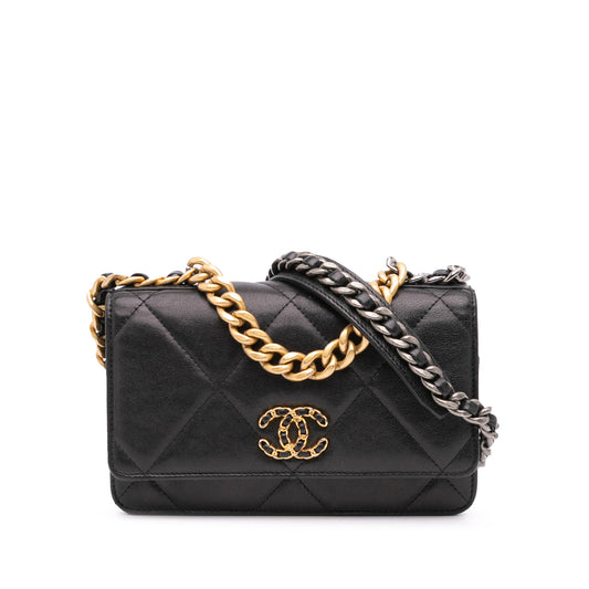 Quilted Lambskin 19 Wallet on Chain Black -  Re-Luxury