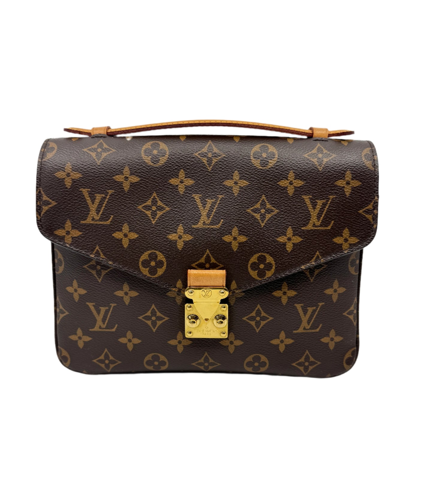 Front-part-of-the-Louis-Vuitton-Metis-Pochette-Monogram-with-golden-closure-leather-strap-and-logo-across-the-bag